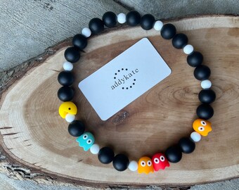 Designer Dog Necklace {GAMER} Puppy Present, Elastic Stretch Jewelry, Silicone Beads, Doggy Collar, Retro Video Game Gift, Unique Pet
