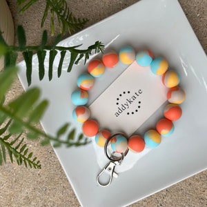 Llavero de pulsera {TANGERINE} - Accesorio de llavero, brazalete elástico con cuentas de silicona, pulsera elástica con cuentas, llavero con cierre de langosta, regalo
