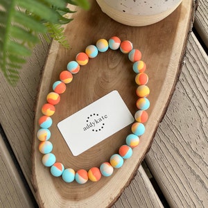 Designer Dog Necklace {TANGERINE} Puppy Present, Elastic Stretch Jewelry, TieDye Silicone Beads, Doggy Collar, Unique Pet Gift