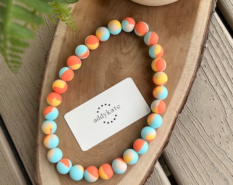Tie-Dye Silicone Bead Dog Necklace: Elastic Stretch Puppy Collar {TANGERINE}