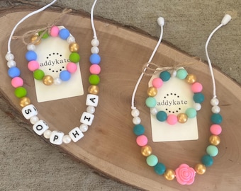 Play Jewelry {CUSTOM} Necklace + Stretch Bracelet Gift Set - Silicone Fidget Toy, Choose Colors, Design Your Own, Personalized Name