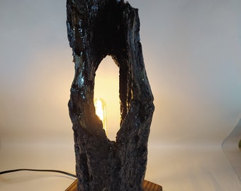 Lamp in wood and decorative epoxy resin