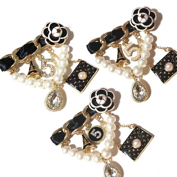 Camellia Flower Pearl Brooches Jewelry Tassel Chain Clothes Accessories