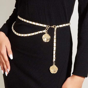 Women's Pants High Waist Belt Chain Casual Jewel Elegant Sensual