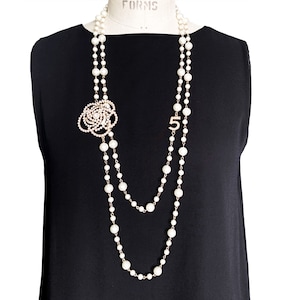 Chanel pearl cheap necklace etsy