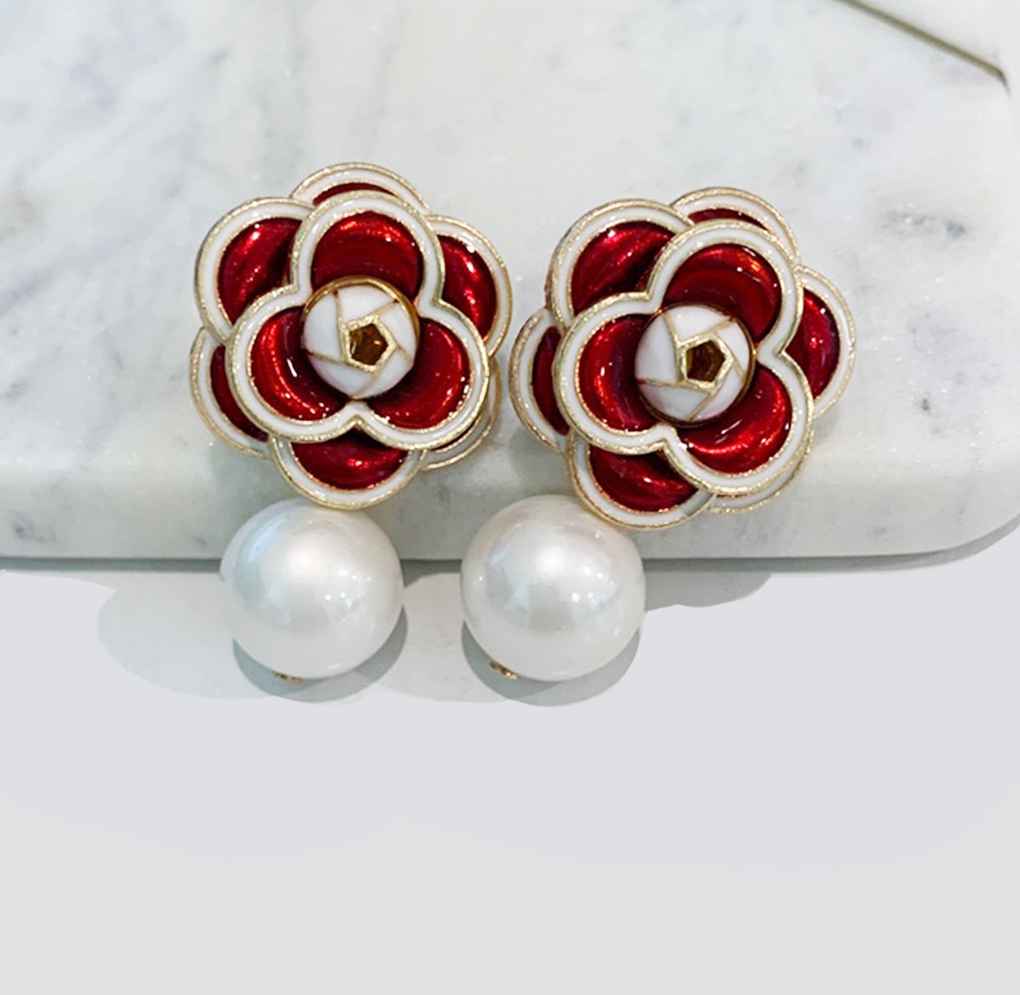 Red chanel shop earrings