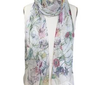 DAGRACEUSA 100% Silk Chiffon Scarf Women Long Floral Print 68\