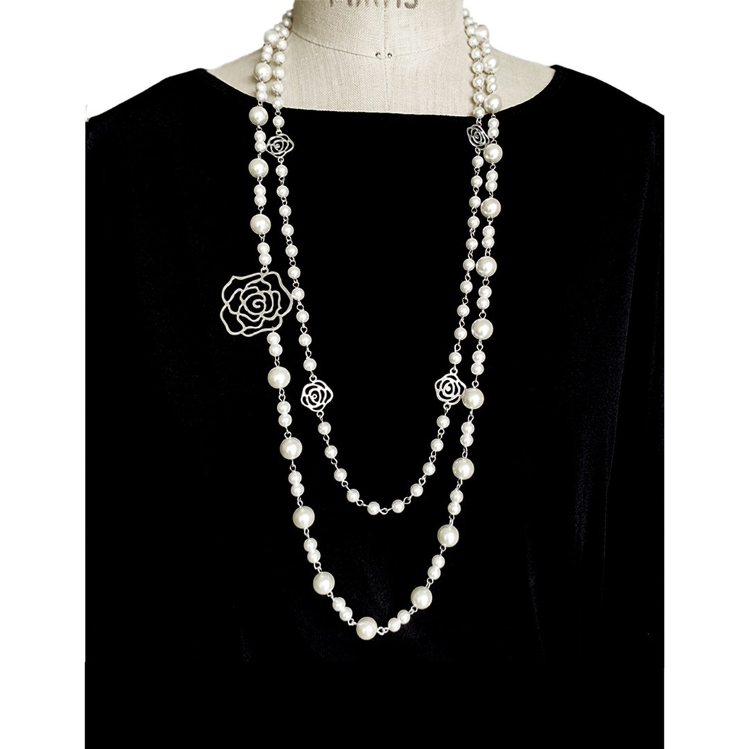 Layered Pearl Silver Chain Necklace Multilayered With Big Silver — free download