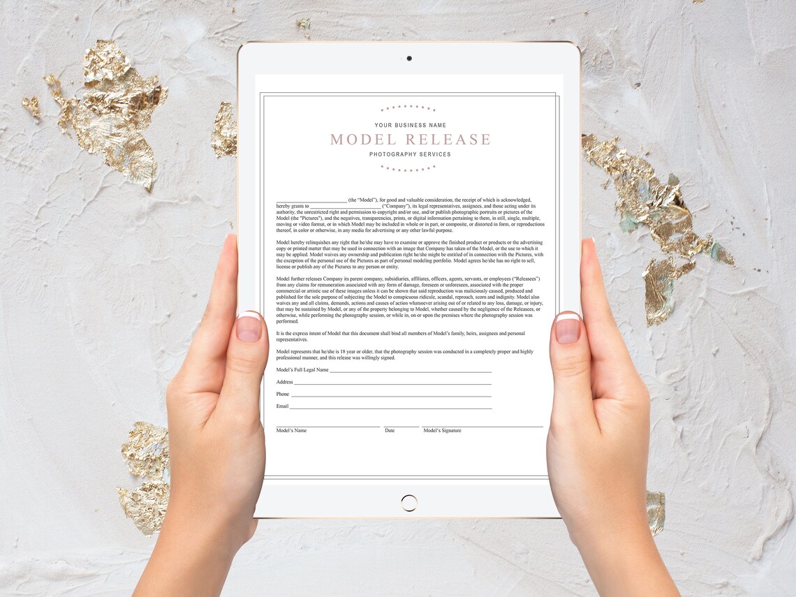Photography Model Release Template Photography Contract Etsy