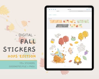 Digital Fall Stickers - Hops - Kawaii - Autumn Leaves - Cute Stickers - EnvizArt