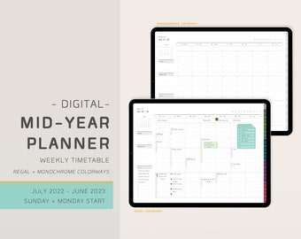 Digital Mid Year Planner for Time Blocking - July 2022 to June 2023 - Academic Year - Modern - Minimal