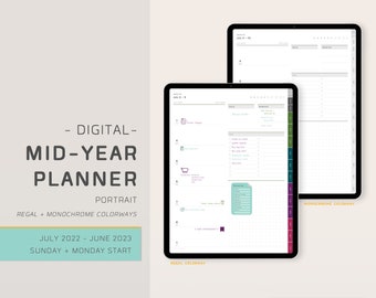 Digital Mid Year Planner - July 2022 thru June 2023 - Portrait - Modern - Minimal