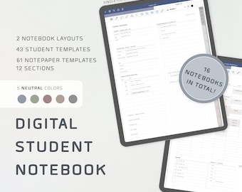 Student Digital Notebook, Academic Organizer, Student Planner, Study Planner, Digital Notetaking, Templates, Neutral, Modern, Minimal