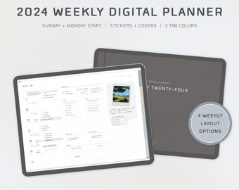 Digital Weekly Planner 2024 - Minimalist, Modern - Landscape - Neutral Colors - iPad Planner with Digital Stickers - GoodNotes