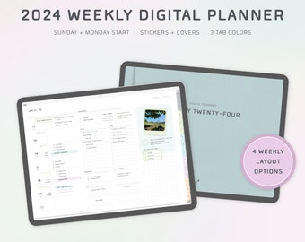 Digital Planner 2024 - Minimalist - Dated Weekly - Landscape - Pastel - iPad Planner with Digital Stickers - GoodNotes