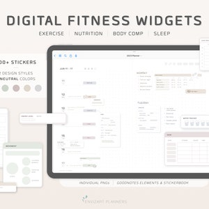 Fitness Widgets for Digital Planning / Digital Stickers for Exercise / GoodNotes, Notability / Modern Planner Stickers - Neutral Colors