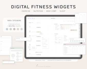 Fitness Widgets for Digital Planning / Digital Stickers for Exercise / GoodNotes, Notability / Modern Planner Stickers - Neutral Colors