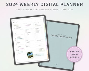 2024 Digital Weekly Planner - Simple Minimalist Modern - Dated Weekly - Portrait - Pastel - iPad Planner with Digital Stickers - GoodNotes