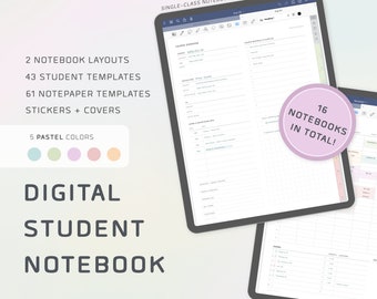 Digital Student Notebook, Pastel, Academic Organizer, Student Planner, Digital Study Planner, College Semester Planner, Study Templates