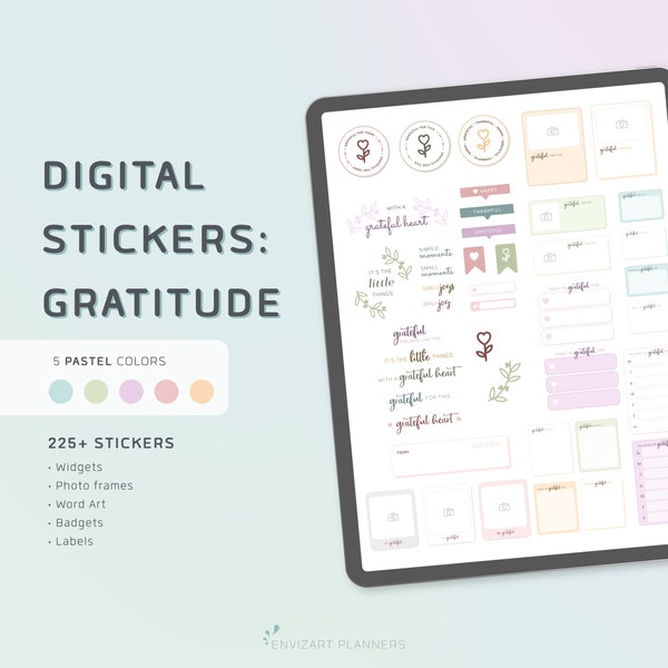 Digital Planner Stickers - Gratitude Widgets, Photo Frames, Digital Planning, Memory Keeping, Pastel Colors, GoodNotes