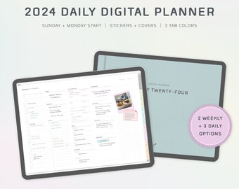 2024 Digital Planner - Dated Daily Minimalist Planner - Landscape - Pastel - iPad Planner with Digital Stickers - GoodNotes Planner