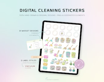 Adesivi per la pulizia kawaii per planner digitale, disegnati a mano (PNG GoodNotes)