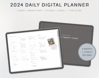 2024 Digital Planner - Landscape - Dated Daily Minimalist Agenda - Neutral - iPad Planner with Digital Stickers - GoodNotes Planner