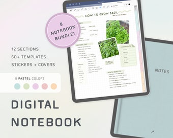 Digital Notebook, Pastel, Student Notebook, GoodNotes, Digital Notetaking, Digital Journal, 12 Tabs, Digital Note Taking, Sticky Notes