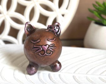 Handmade Kitty Cat Urn with a Pink Bow and a Pink Heart Nose - Extra Small