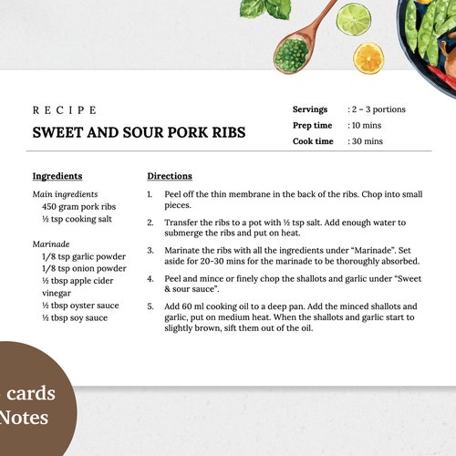 Printable Kitchen Recipe Card Template - Etsy