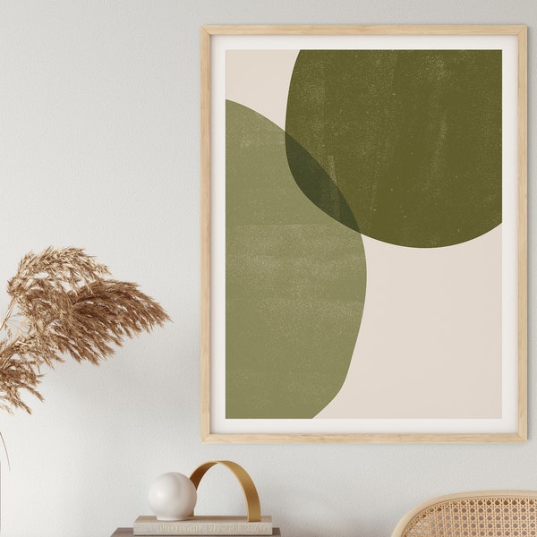 Semicircles Art Print - France | Grandes formes minimalistes imprimables | Art abstrait moderne | Shades Of Green Boho Affiche | Minimal Sage Color Wall Art