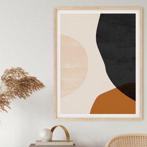 Konsttryck med korsande cirklar | Stor poster med färgblock och halvcirklar | Minimalistisk väggkonst med abstrakta former | Ren modern konst att skriva ut