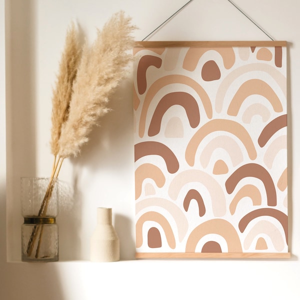 Rainbow Pattern Art Print | Brown Arches Poster | Boho Rainbows Wall Decor | Repeating Rainbow Print | Neutral Rainbow Pattern Wall Print