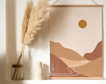 Mountains Art Print | Warm Color Art Print | Boho Wall Prints | Abstract Sun Poster | Neutral Wall Art | Printable Minimalist Landscape Art