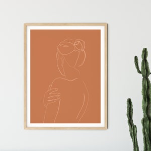Fine Line Female Art Print | Simple Line Artwork | Woman Illustration | Human Body Line Drawing | Woman Art Print | Burnt Orange Art Print