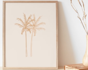 Palm Trees Art Print | Sketched Palm Leaf Drawing | Royal Palm Wall Art | Line Art Coco Palm Tree Poster | Minimalist Tropical Botanical Art