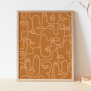 Connected Line Faces Art Print | Human Faces Line Art | Minimal Abstract Continuous Line People Poster | Single Line Drawing Of Female Face