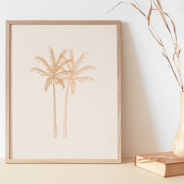 Palm Trees Art Print | Sketched Palm Leaf Drawing | Royal Palm Wall Art | Line Art Coco Palm Tree Poster | Minimalist Tropical Botanical Art