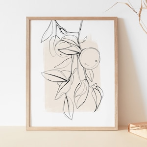 Orange Tree Linie Kunstdruck | Neutraloranges Poster | Moderne Linie Zeichnung Orangen Wandkunst | Schwarze Linie Kunst Obst Druck | Zitrus-Wand-Dekor
