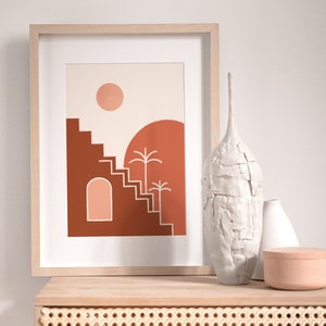 Boho Architecture Art Print | Modern Cityscape Wall Art | Warm Shade Abstract Building Poster | Moroccan Theme Decor | Bohemian Archway Art