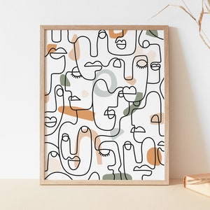 Faces Pattern Art Print | Connected Portrait Wall Art | Single Line Female Face Poster | Abstract Feminine Features Continuous Line Art
