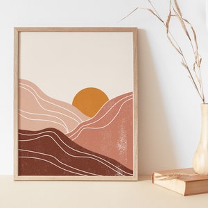 Abstract Sun Art Print | Neutral Wall Art | Warm Color Palette | Minimalist Poster Print | Landscape Wall Art | Mountains Poster | Boho Art