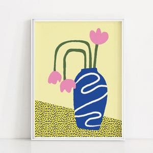 Wilted Flowers Art Print / Abstract Tulip Wall Art / Simple Flower Illustration / Pink Tulips In A Vase Poster / Pattern Mixing Wall Decor
