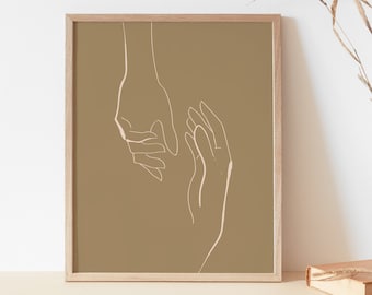 Manos delicadas Impresión de arte / Línea de manos Ilustración / Impresión de pared neutra / Arte de línea minimalista / Dibujo de línea simple / Manos femeninas Arte de pared