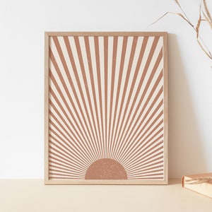 Sun Rays Art Print | Abstract Sun Wall Art | Neutral Boho Poster ...