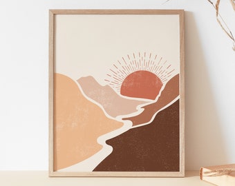 Sun Landscape Art Print | Abstract Mountains Poster | Terra Landscape Art | Minimalist Landscape Print | Abstract Sun Wall Art | Boho Art