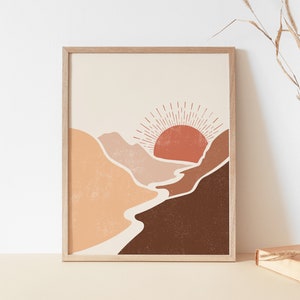 Sun Landscape Art Print | Abstract Mountains Poster | Terra Landscape Art | Minimalist Landscape Print | Abstract Sun Wall Art | Boho Art