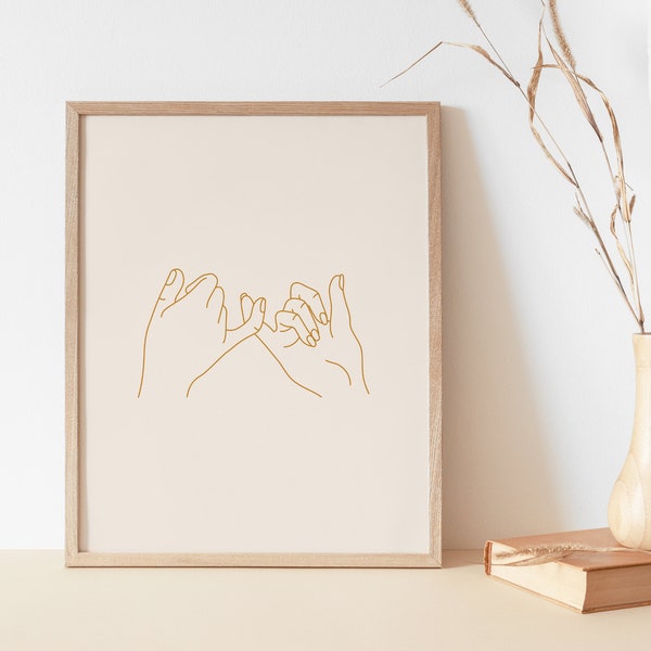 Pinky Swear Art Print | Pinky Promise Hands Poster | Hands Line Art | Friendship Promise Wall Art | Love Promise Poster | Couple Line Art