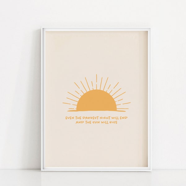 Sun Will Rise Quote Art Print | Line Drawing Sun | Abstract Sunburst Art | Typographic Quote Poster | Minimalist Art | Motivational Poster