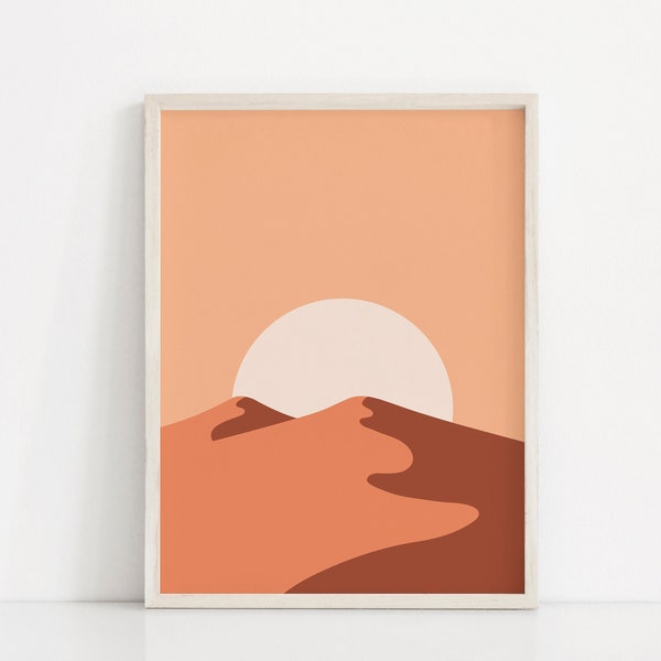 Rosa Sand Dünen Kunstdruck | Abstrakte Wüste Kunst Poster | Wüste Druck Illustration minimalistischen | Boho Sun Art | Farbblock Wüste Wandkunst